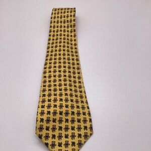 Nina Ricci 100% Silk Tie Necktie Gold‎ w/ Teddy Bears Made in France Luxury